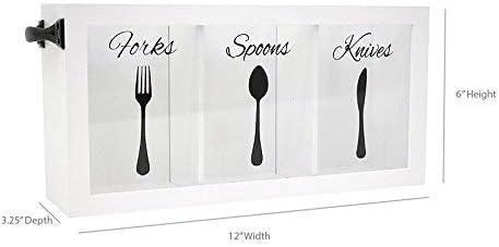 BLU MONACO White Wooden Cutlery & Utensil Caddy – Flatware Organizer Bin for Forks, Spoons, Knives – Perfect for Kitchen Countertop