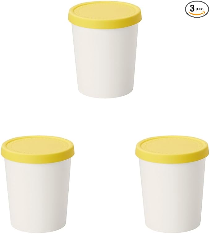 Tovolo Sweet Treat, Reusable Ice Cream Container for Homemade Ice Cream, Lemon - 1 Quart Stackable Storage Tubs with Silicone Lids for Freezer - BPA-Free & Dishwasher-Safe (Pack of 3)