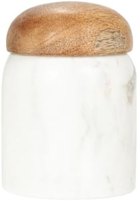 Creative Co-Op Marble and Mango Wood Pinch Pot with Lid, White and Natural