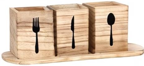 Kathfly 4 Pcs Silverware Caddy Utensil Holder for Countertop Silverware Organizer with Wood Tray Spoon Fork Holder 3. 15 x 3. 15 x 4. 53 Inches of Each Organizer for Kitchen Parties(Brown)
