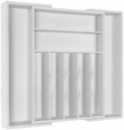 Utensil Organizer Silverware Drawer Organizer - Adjustable Utensil Tray Bamboo Silverware Divider with Groove for Kitchen Flatware, Hair Accessories, Repair Tools, Art Set W13.5"-19.9" x L17.6"(White)