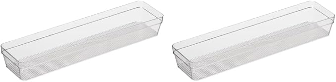 Oggi Clear Drawer Organizer - 3" X 12" - Ideal for Organizing Kitchen Drawers, Office, Desk, Silverware, Kitchen Utensils, Cosmetics and Bathrooms (Pack of 2)