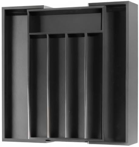 Expandable Utensil Organizer Silverware Organizer for Kitchen Adjustable Utensils Holder Bamboo Large Flatware Silverware Cutlery in Drawer (7 Slot, Black)