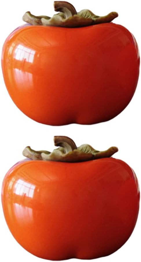 jojofuny 2pcs Ceramic Tea Jar Persimmon Shape Tea Tins Containers with Leaf Lids Orange Ornament Porcelain Tea Pot Food Storage Jar for Table Decoration Orange 200ml