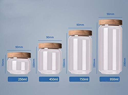250ML 8.5OZ Glass Storage Container jars with Sealed Wooden Lids Glass Canister Kitchen Food Storage Containers for Coffee Beans Loose Tea Leaves Nuts Sugar Candy Spice Cookies