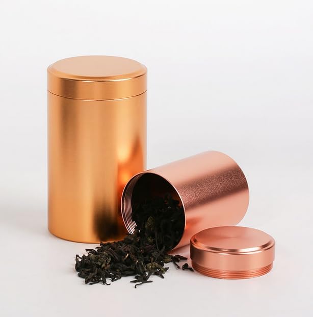 6 Aluminum Tea Tins Canister with Airtight Single Lids,2 oz Tea Canister Dry Storage Caddy Box,Candle Making Kits,Waterproof Mini Tins for Loose Tea,Spices, Coffee,Sugar (Brown)