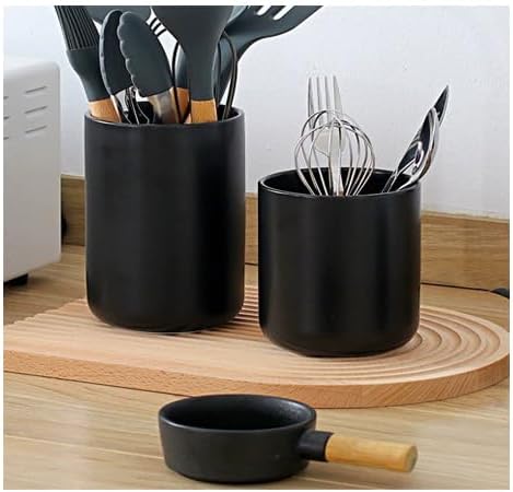 Utensils Caddy, Cutlery Organizer Elegant Black Porcelain, Spoon Holder for Party & Kitchen Tableware