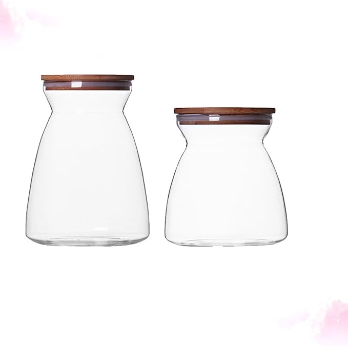 2PCS Glass Storage Jars Airtight Glass Storage Containers with Cork Lid Transparent Sealed Food Storage Canister for Spices Sugar Salt Tea Coffee Bean Candy (700ml &1100ml)