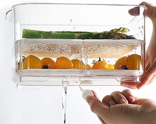 Vegetable Fruit Storage Containers, Fresh Produce Saver Refrigerator Storage Containers with Lids and Vents,Stackable Salad Lettuce Keeper,Stay Fresh Cabinet Containers Bin