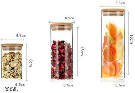 Glass Food Storage Jar Canister - Cylinder Airtight Kitchen Container with Natural Wood Lid for Tea Dry Fruit Nuts Candy Seasoning Spaghetti Coffee Bean Clear Sealing size 250ML/8.5oz
