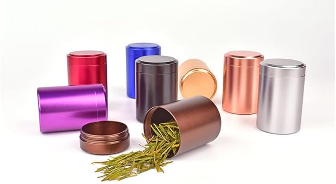 6 Aluminum Tea Tins Canister with Airtight Single Lids,2 oz Tea Canister Dry Storage Caddy Box,Candle Making Kits,Waterproof Mini Tins for Loose Tea,Spices, Coffee,Sugar (Black)