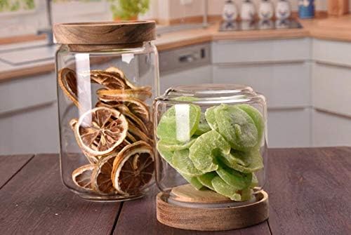 250ML 8.5OZ Glass Storage Container jars with Sealed Wooden Lids Glass Canister Kitchen Food Storage Containers for Coffee Beans Loose Tea Leaves Nuts Sugar Candy Spice Cookies