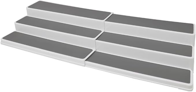 Home Basics 3-Tiered Plastic Expandable Spice Rack with Silicone Lined Anti-Slip Tiers, (White) Adjustable Length Kitchen Organizer for Cabinet, Pantry or Countertop