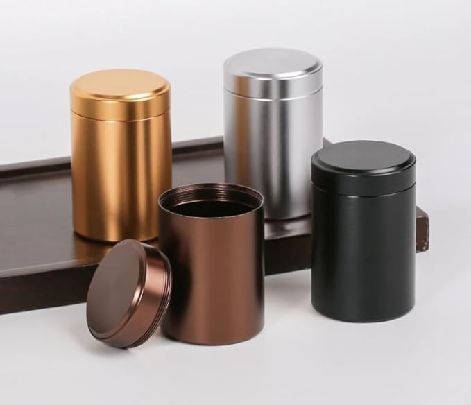 6 Aluminum Tea Tins Canister with Airtight Single Lids,2 oz Tea Canister Dry Storage Caddy Box,Candle Making Kits,Waterproof Mini Tins for Loose Tea,Spices, Coffee,Sugar (Brown)