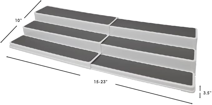 Home Basics 3-Tiered Plastic Expandable Spice Rack with Silicone Lined Anti-Slip Tiers, (White) Adjustable Length Kitchen Organizer for Cabinet, Pantry or Countertop