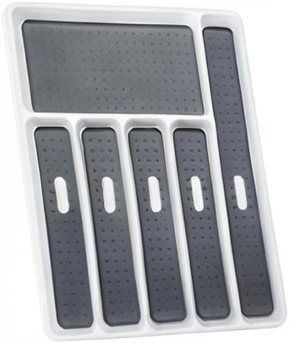Large Silverware Tray - White, Kitchen Cutlery Tray Drawer Organizers 6-Compartments| Kitchen Drawer Organizer | Soft-Grip Lining and Non-Slip Rubber Feet | BPA-Free