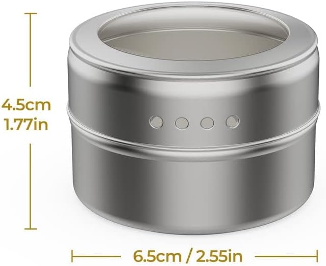 Set of 8 Magnetic Spice Tins with 2 Metal Wall-Plates,100 Preprinted Seasoning Label Stickers,2 Styles for 3 oz Herb Jars