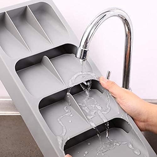 Faridabio Silverware Drawer Organizer Set of 2, Expandable Cutlery Tray for Kitchen, Adjustable Utensil Tray Cutlery Holder, Compact Plastic Storage for Spoons Forks Knives, Grey