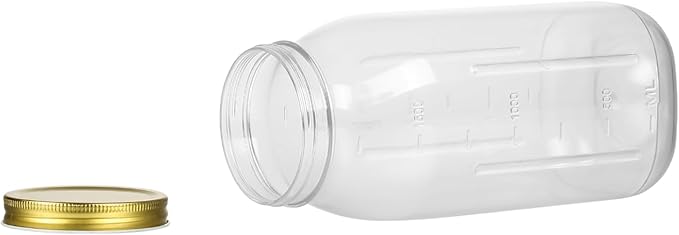 novelinks 4 Pack 64 OZ Plastic Wide Mouth Mason Jars with Airtight Lids - Wide Mouth Half Gallon Large Mason Jar 64 OZ Storage Canning Jar for Kitchen & Household Storage (Gold)