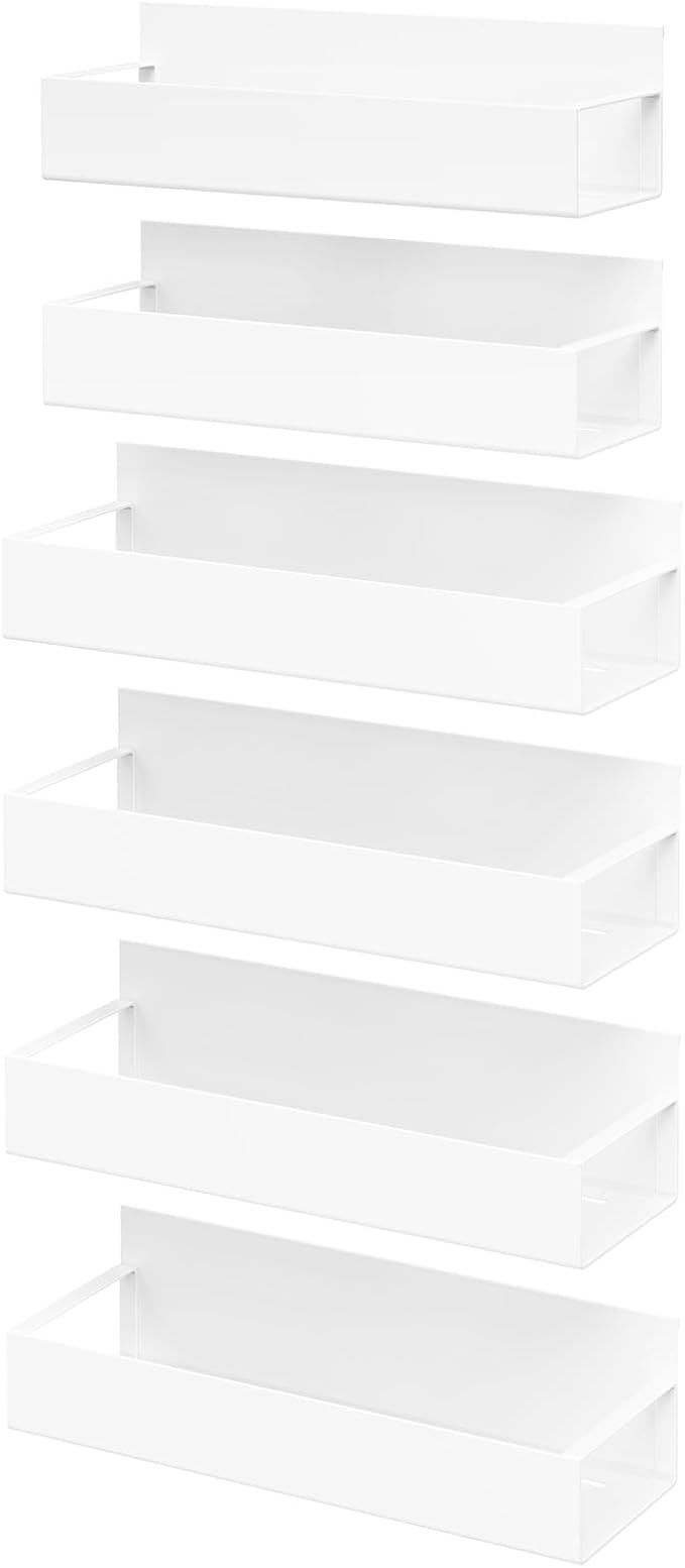 6 Pack Moveable Fridge Magnetic Spice Racks,Metal White