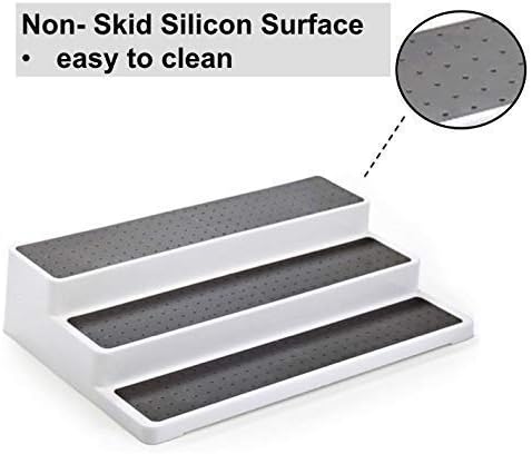 3pcs/pack Non Skid 3 Tier Lazy Susan White Grey Silicon Surface Spice Racks Kitchen Can Shelf Home Countertop Organizer Bathroom Storage Pantry Cabinet, 14.4"/36.5cm (W) X 9.5"/24cm(D) X 3.3"/8.5cm(H)