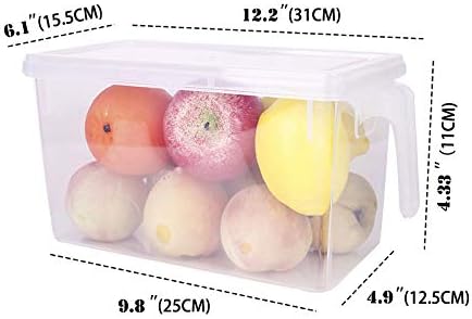Sooyee Fridge Storage Containers Produce Saver, 4 Pack x 4L Stackable Refrigerator Organizer Keeper with Handle To Keep Fresh for Produce, Food,Fruits, Vegetables, Meat and Fish,Clear