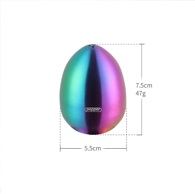 Rainbow Stainless Steel Egg Shaped Salt Pepper Shaker Set Salt & Pepper Dispenser 2 Pieces salt shakers for Kitchen (Rainbow)