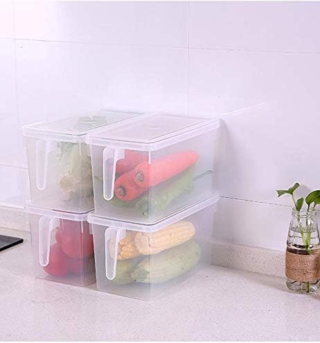 Sooyee Fridge Storage Containers Produce Saver, 4 Pack x 4L Stackable Refrigerator Organizer Keeper with Handle To Keep Fresh for Produce, Food,Fruits, Vegetables, Meat and Fish,Clear