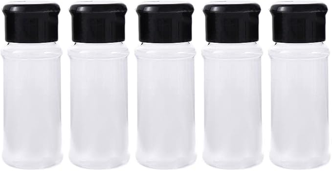 5 Pcs Plastic Spice Jars/Bottles, 3.5 Oz Spice Containers BPA free with Black Cap, Perfect for Storing Spice, Herbs and Powders