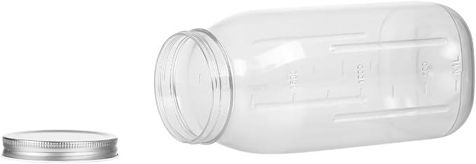 novelinks 4 Pack 64 OZ Plastic Wide Mouth Mason Jars with Airtight Lids - Wide Mouth Half Gallon Large Mason Jar 64 OZ Storage Canning Jar for Kitchen & Household Storage (Silver)