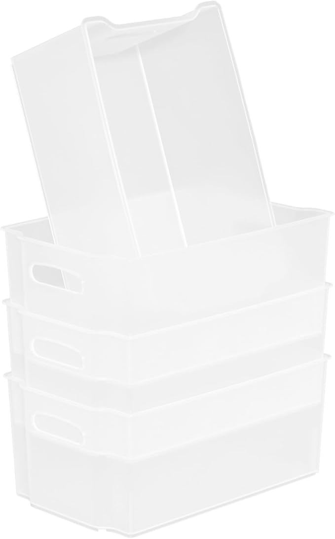 4-Pack Plastic Freeze Bin, Stackable Freezer Storage Boxes, Chest Freezer Storage Containers, Matte Transparent