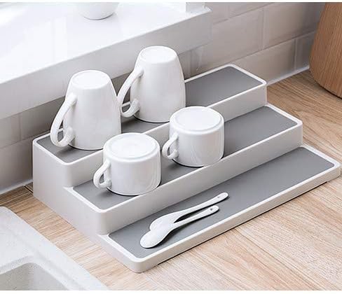 Cq acrylic 2 Pack Spice Rack Organizer for Pantry,14.5 Inch Tiered Seasoning Can Shelf Organizer For Cabinet,White