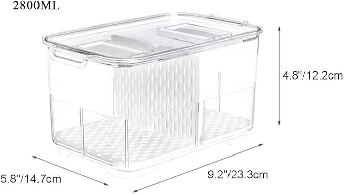 Produce Saver Lettuce Container, Refrigerator Organizer Bins Fridge Food Storage Containers with Lids and Removable Drain Tray for Freezer Cabinet Kitchen Organization 2800ML -2 Pack