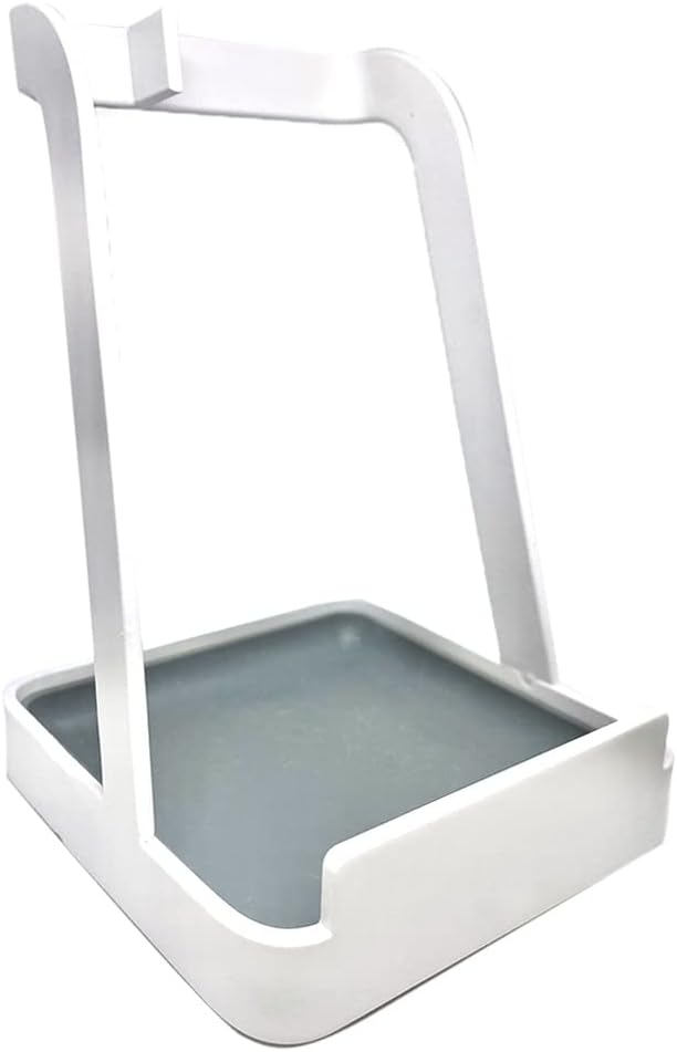 PnD Kitchen utensil and iPad holder,Pot lid stand holder spoon rest,Kitchen tools silicone spoon holder,Metal pot lid holder tower ladle holder,Cooking Utensil Rest - White,3.9 inchx3.9 inchx5.9 inch