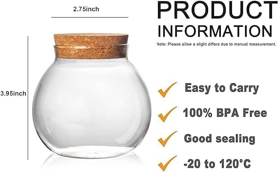 Set of 4 round glass jars with cork lid – 17oz wedding candy jar kitchen jar, perfect for tea, biscuits, cereals, flour, beans, spices, coffee beans etc (4PCS)