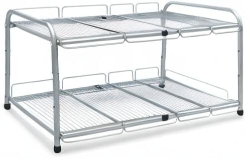 Surpahs 2 Tier Under Sink Expandable Shelf Organizer, Storage Rack (Silver)