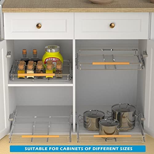 Pull Out Drawer Cabinet Organizer, Expandable Slide Out Storage Shelves - Heavy Duty, Durable and Smooth Slide-Out (1, Cabinet Width: 23"~40" * Depth: 22.5")