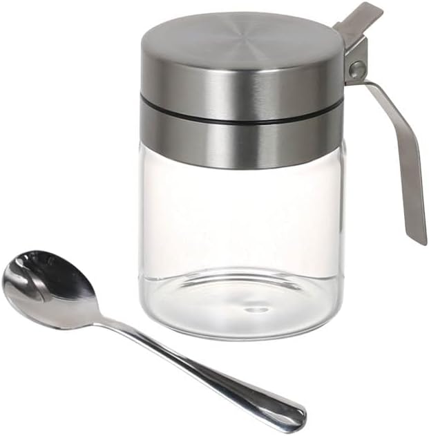 R615-737 Spice Jar with Spoon, 10.1 fl oz (300 ml), Jar with Spoon, One-Touch Lid, Condiment Container, Storage Container, Kitchen, Height 4.6 inches (117 mm), Width 4.5 inches (115 mm), Depth