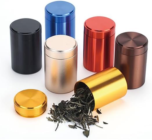 6 Aluminum Tea Tins Canister with Airtight Single Lids,2 oz Tea Canister Dry Storage Caddy Box,Candle Making Kits,Waterproof Mini Tins for Loose Tea,Spices, Coffee,Sugar (Brown)
