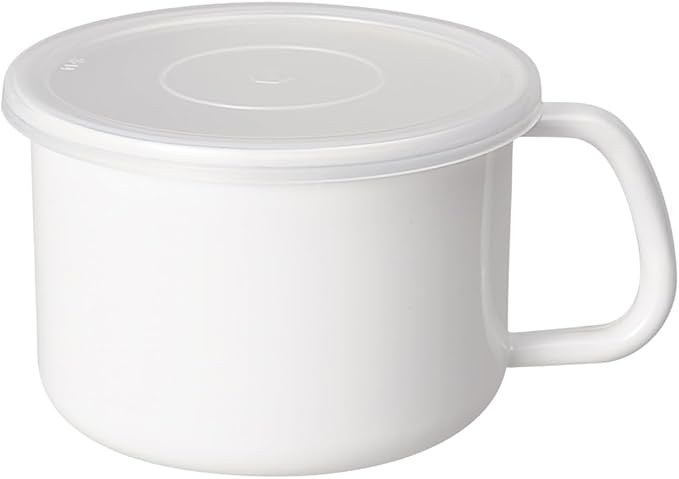 Nodahoro MS-14M Enameled Storage Container, Heat-Resistant, Stocker with Handle, Round Shape, Large, With Seal Lid, White Series, Made in Japan