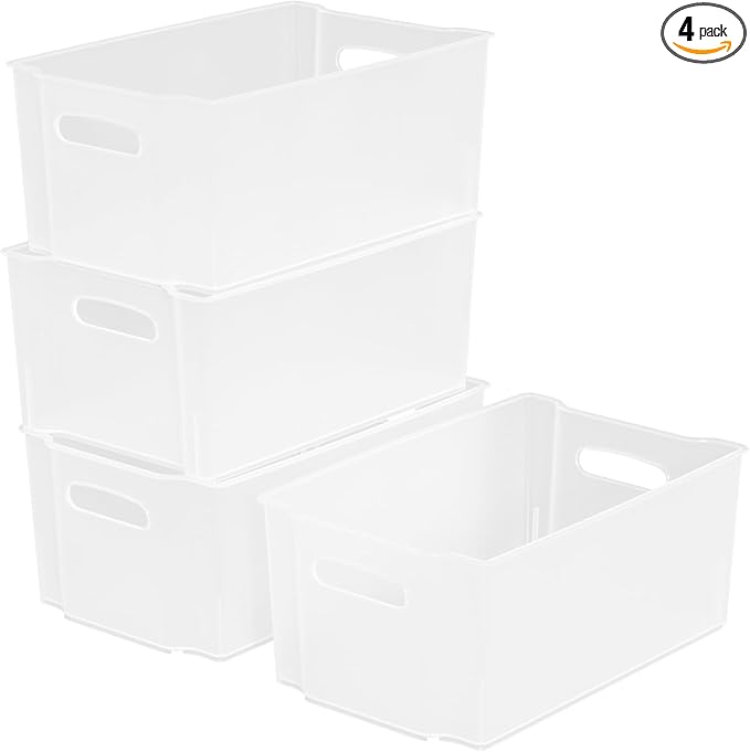 4-Pack Plastic Freeze Bin, Stackable Freezer Storage Boxes, Chest Freezer Storage Containers, Matte Transparent