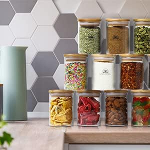 4/12 Pieces Glass Spice Jars with Bamboo Airtight Lids, Labels, Marker, and Cone- Clear Multipurpose Storage Containers (12)