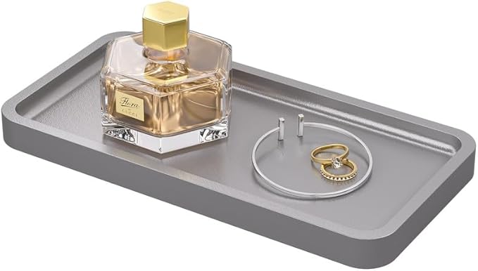 Weenson Small Bathroom Vanity Tray for Countertop Makeup Perfume Jewelry Decor Candle Keys, Bamboo Kitchen Tray for Soap Dispenser Spice, Small Catchall Tray Toilet Tank 7.9"L x 4"W x 0.79"H Silver
