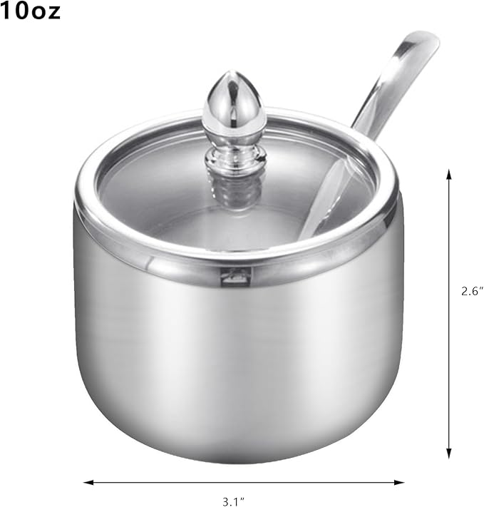 Kitchen Stainless Steel Spice Jars Seasonning Box with Spoons, Seasoning Containers Bottles with Stainless Steel &Clear Glass Cap,10oz for Home and Kitchen (1)