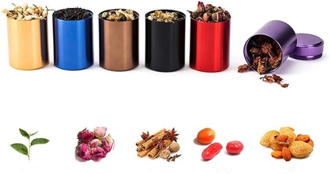 6 Aluminum Tea Tins Canister with Airtight Single Lids,2 oz Tea Canister Dry Storage Caddy Box,Candle Making Kits,Waterproof Mini Tins for Loose Tea,Spices, Coffee,Sugar (6 Colors)