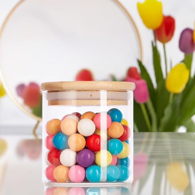 JUVITUS 10 oz Clear Glass Borosilicate Jar with Bamboo Silicone Sealed Lid (6 Pack) Nuts Spice or Kitchen Storage