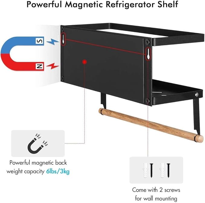 Magnetic Spice Rack for Refrigerator Magnetic Paper Towel Holder for Fridge Magnetic Shelf Magnetic Shelves 2 Hooks Fridge Magnet Organizer Spice Rack Seasoning Organizer Kitchen Storage