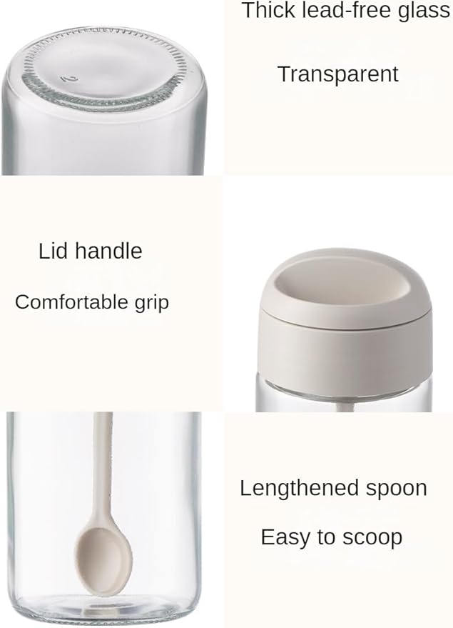 Sugar and Salt Container Set,Glass spice jars with Spoon,8.5 oz Sugar Bowl,for Kitchen Counter Keeping Sugar,Salts,Spice,Sauce