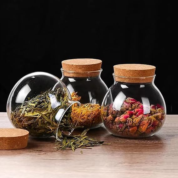 Set of 4 round glass jars with cork lid – 17oz wedding candy jar kitchen jar, perfect for tea, biscuits, cereals, flour, beans, spices, coffee beans etc (4PCS)