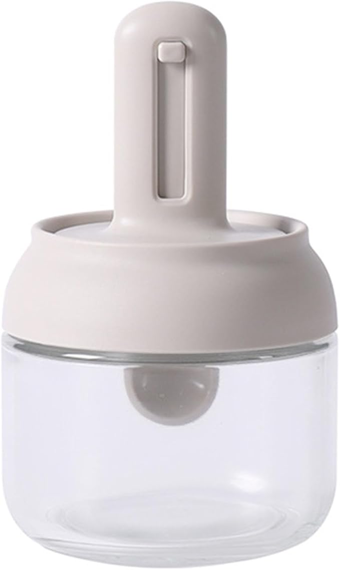 Yosoo Seasoning Jar, Retractable Spoon Glass Transparent Condiment Storage Container Box Glass Home Kitchen Canisters Food Storage Salt Sugar Containers Jars for Sugar Coffee Nuts Seasoning Box